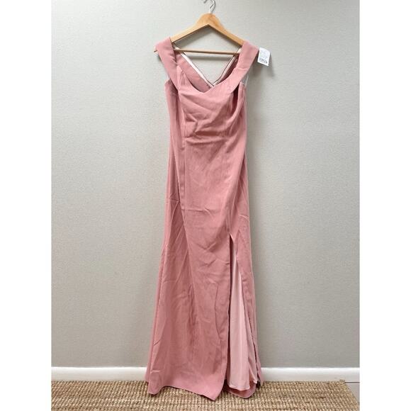 Dessy Off-the-Shoulder Criss Cross Back Trumpet Gown Desert Rose Women's 10 $257 - Picture 4 of 8